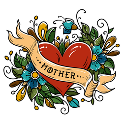 Red Heart Mother Ribbon Tattoo Sticker