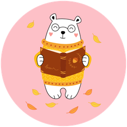 Cartoon Bear Reads A Book Autumn Leaf Fall Sticker