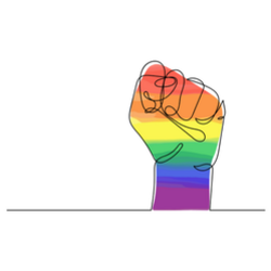 Continuous Line Drawing Rainbow Fist Raised Up Pride Sticker