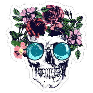 Flower Headband and Sunglasses Skull Sticker