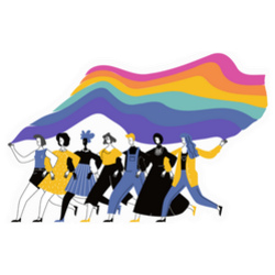 Lgbtq Community Raising Rainbow Flag Illustration Sticker