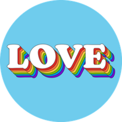 Love Rainbow Lettering In Retro Style On Blue Sticker